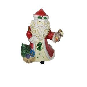 Vintage Santa Christmas Ceramic Lantern Tree Bag Figurine 6.5" Red White